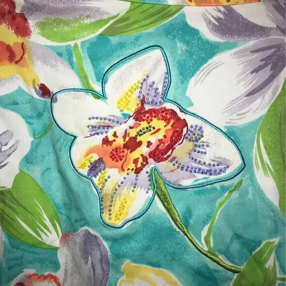 Vintage Christina Hope Tropical Beaded Floral Crop Sleeve Blazer Jacket  Large - Picture 6 of 7
